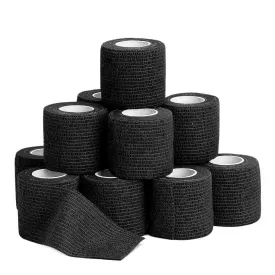 12 Pack Self Adherent Cohesive Wrap Bandages - 2”Wide, 5 Yards - All Sports Athletic Tape | Elastic Self Adhesive Tape | Breathable Wound Tape | First Aid Stretch, Cover All Tape(Black)
