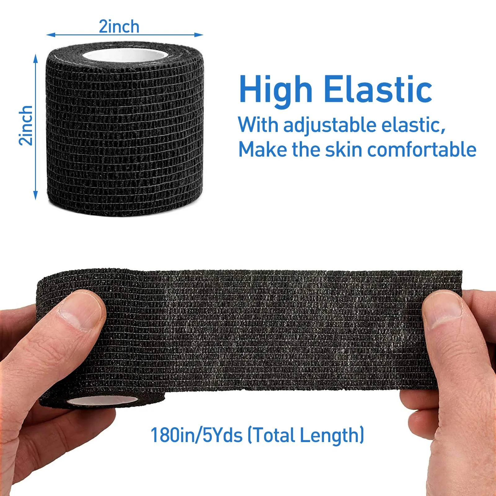 12 Pack Self Adherent Cohesive Wrap Bandages - 2”Wide, 5 Yards - All Sports Athletic Tape | Elastic Self Adhesive Tape | Breathable Wound Tape | First Aid Stretch, Cover All Tape(Black)