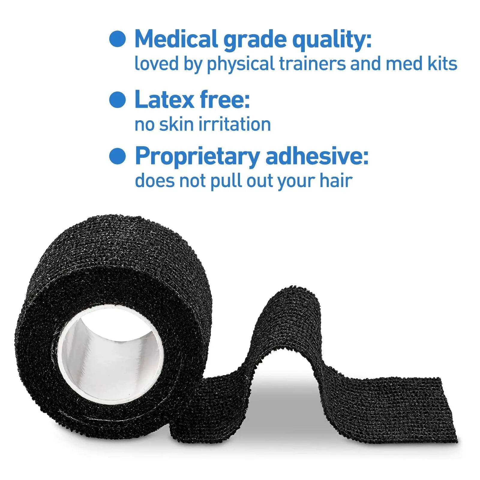 12 Pack Self Adherent Cohesive Wrap Bandages - 2”Wide, 5 Yards - All Sports Athletic Tape | Elastic Self Adhesive Tape | Breathable Wound Tape | First Aid Stretch, Cover All Tape(Black)