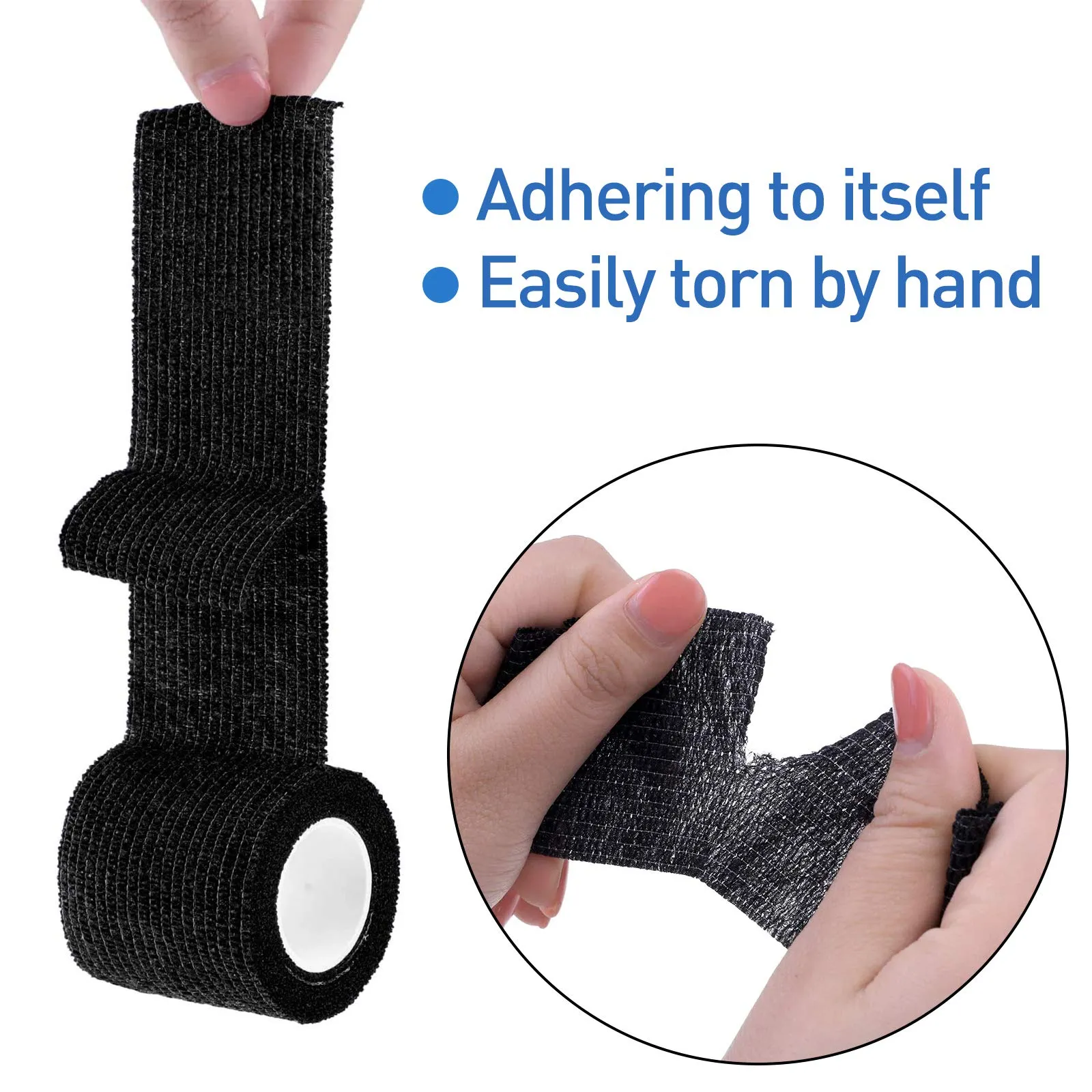 12 Pack Self Adherent Cohesive Wrap Bandages - 2”Wide, 5 Yards - All Sports Athletic Tape | Elastic Self Adhesive Tape | Breathable Wound Tape | First Aid Stretch, Cover All Tape(Black)