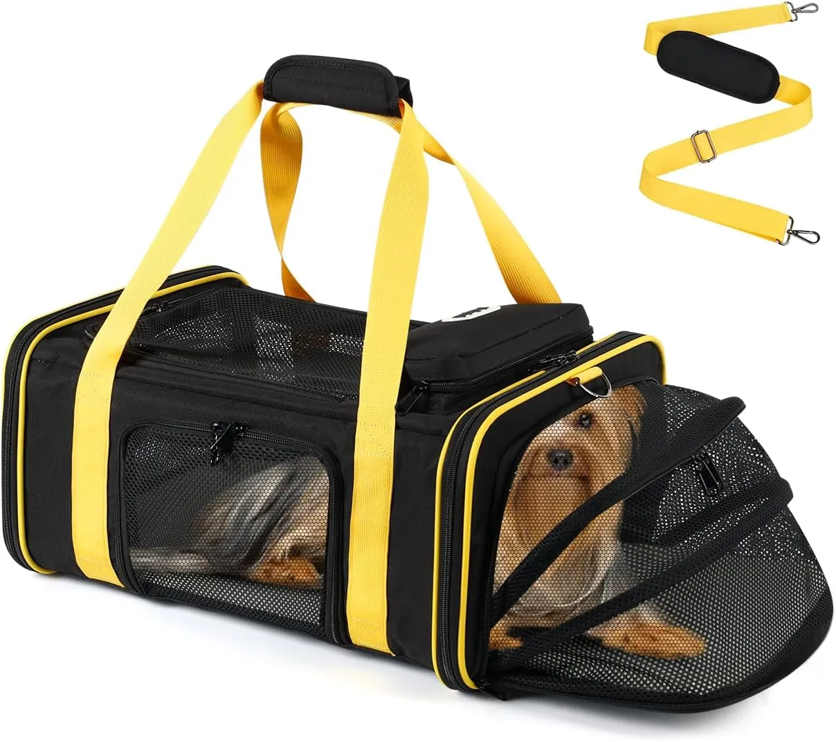 18.5''(L) x13.5''(W) x9.5''(H) Southwest Airlines Approved Expandable pet Carrier,for Extra-Small Dog Puppy cat Weight up to 8 lbs and Length up to 17.5''(Black)