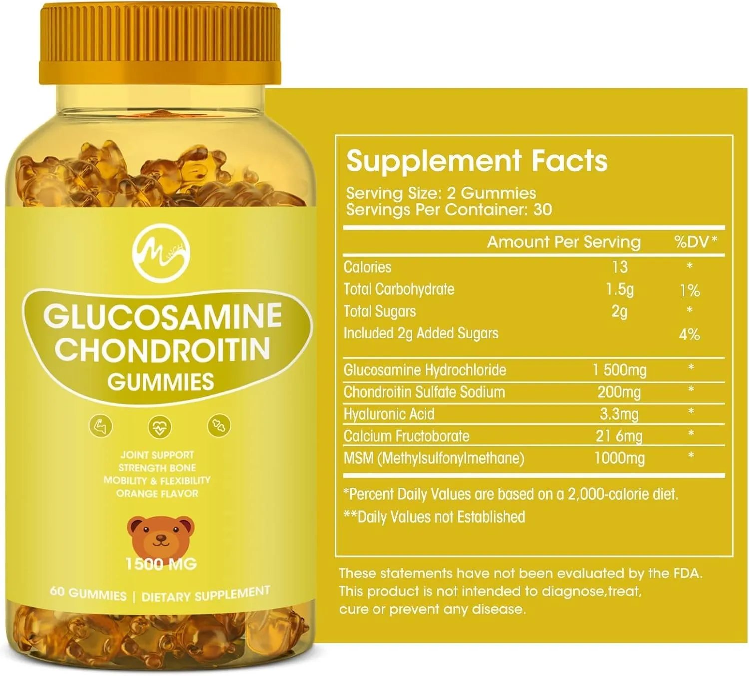 2 Pack  Glucosamine Chondroitin Gummies with MSM - 1500mg Extra Strength for Joint Support, Antioxidant Immune Support - for Adults, Men & Women