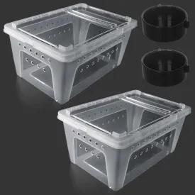 2 PCS Reptile Feeding Box Lizard Tarantula Habitat Cage Hatching Container Snake Breeding Box Transparent Portable Plastic Mini Pet Houses for Scorpion Spider Frog