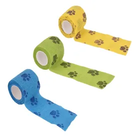 3 Rolls Pet Vet Wrap Self Adhesive Pet Elastic Bandage Vet Wrap Tape for Wrist, Ankle Sprains & Swelling, 3 Colors with Dog Paw Pattern