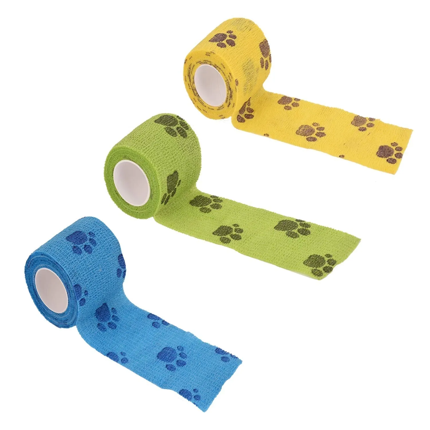 3 Rolls Pet Vet Wrap Self Adhesive Pet Elastic Bandage Vet Wrap Tape for Wrist, Ankle Sprains & Swelling, 3 Colors with Dog Paw Pattern