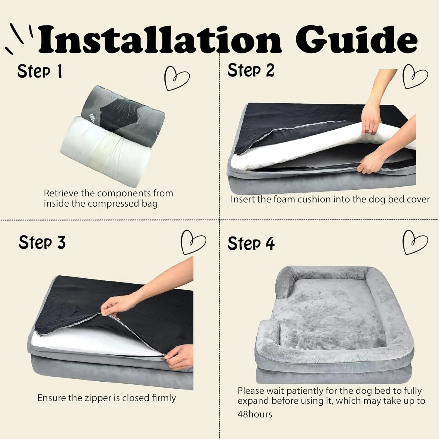 3524 inch Orthopedic Dog Bed Memory Foam for Large Dogs Washable Waterproof Bed with Removable Cover and Nonskip Bottom for Large DogsGrey