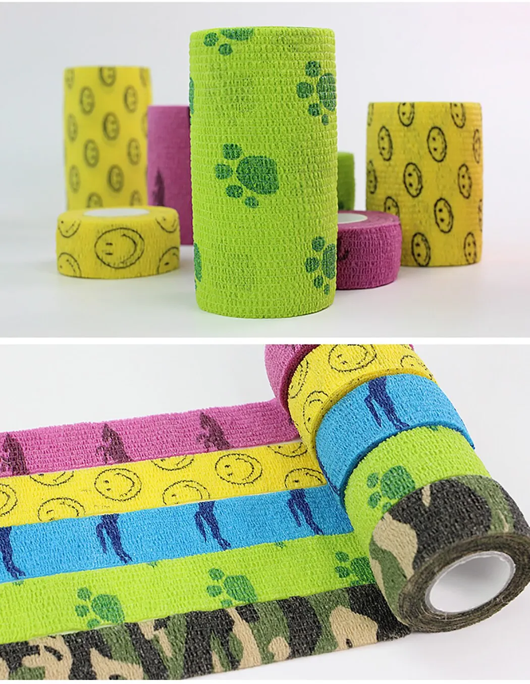 4 Rolls Cute Printed Vet Wrap Creative High Elastic Breathable Non-Woven Self Adhesive Wrap Pet Bandage For Cat Dog Pet Supplies