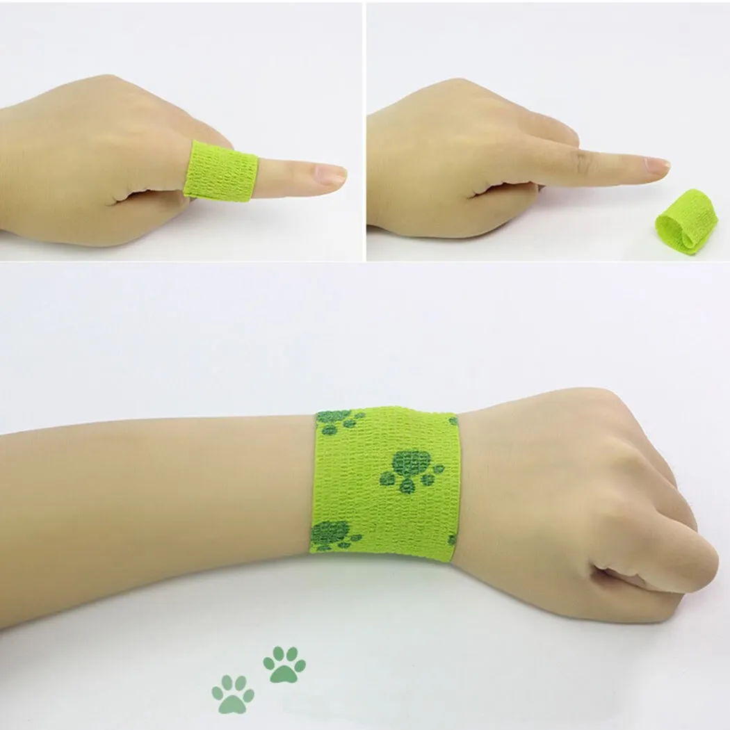 4 Rolls Cute Printed Vet Wrap Creative High Elastic Breathable Non-Woven Self Adhesive Wrap Pet Bandage For Cat Dog Pet Supplies