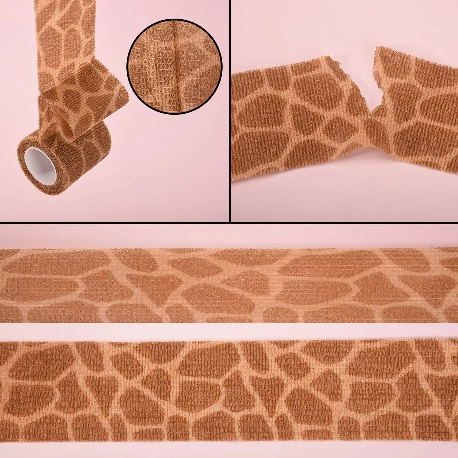 6 Rolls Pet Vet Wrap Self Adhesive Cohesive Bandage Paw Leopard Print Non-Woven Elastic Breathable Injury Wrap Tape for Wrist, Ankle Sprains & Swelling