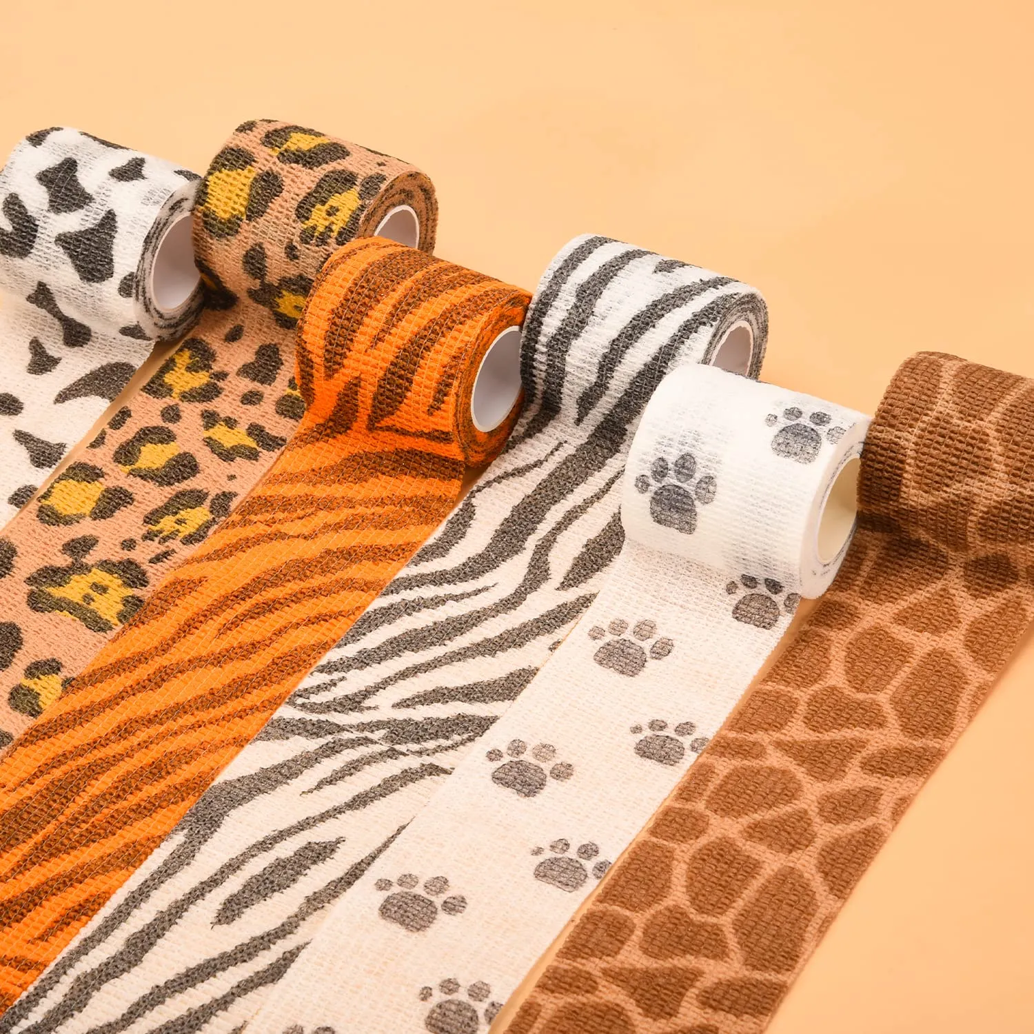 6 Rolls Pet Vet Wrap Self Adhesive Cohesive Bandage Paw Leopard Print Non-Woven Elastic Breathable Injury Wrap Tape for Wrist, Ankle Sprains & Swelling