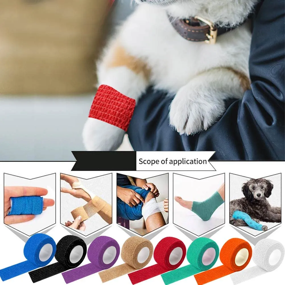 9 Rolls Cohesive Bandage, Non-Woven Self Adherent Wrap Medical Tape Elastic Bandages Tape Pet Vet Wrap Bandage Tape for Wrist Ankle Sprains Swelling
