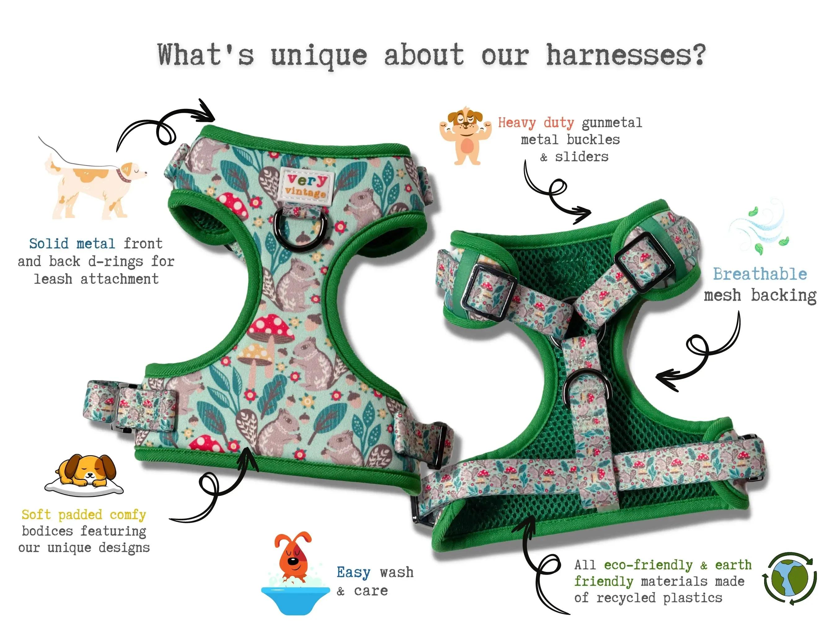 Acorns - Adjustable Dog Harness - Heavy Duty Metal Hardware