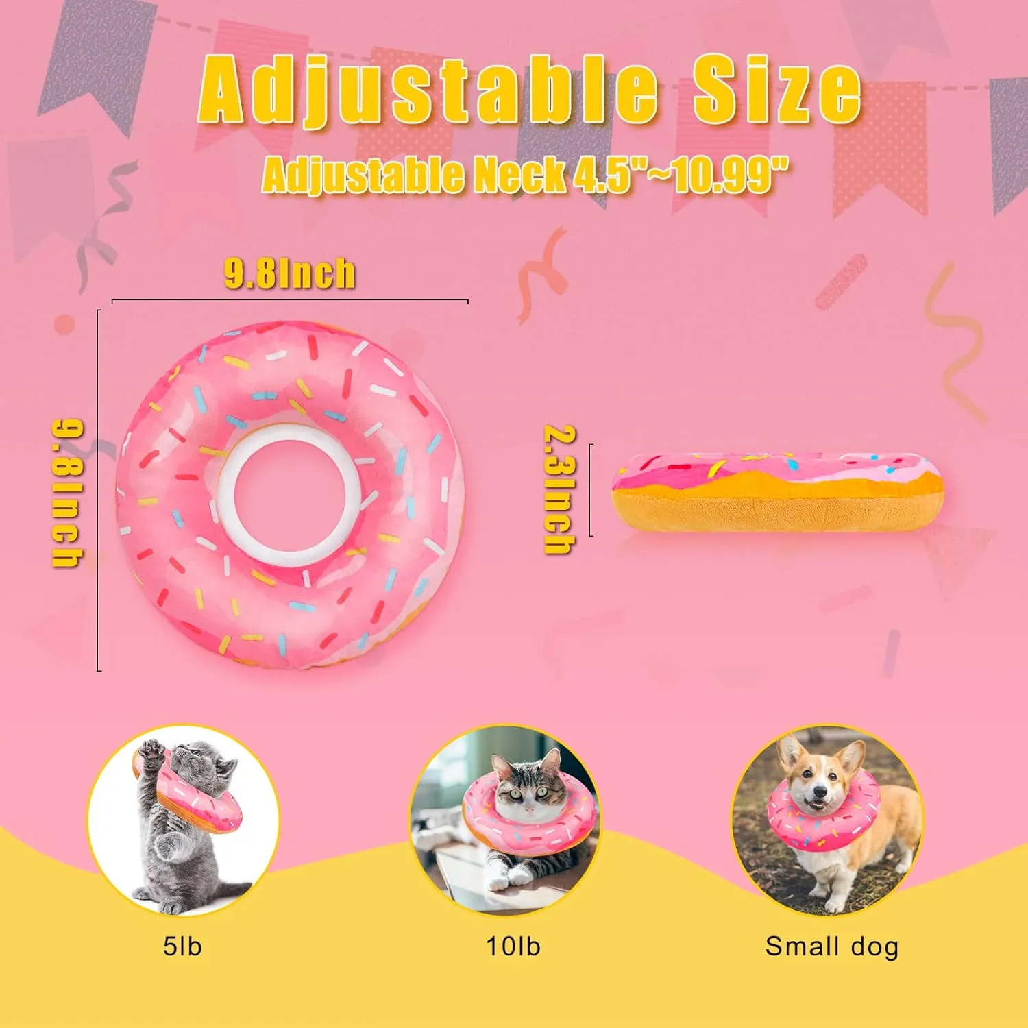 Adjustable Cat Recovery Collar Cute Cat Dog Cone Donut Collar Soft Kitten Cones to Stop Licking After Surgery Elizabethan Collar for Kittens Puppy Dogs