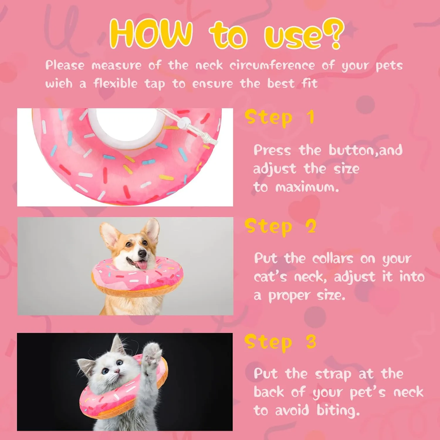 Adjustable Cat Recovery Collar Cute Cat Dog Cone Donut Collar Soft Kitten Cones to Stop Licking After Surgery Elizabethan Collar for Kittens Puppy Dogs