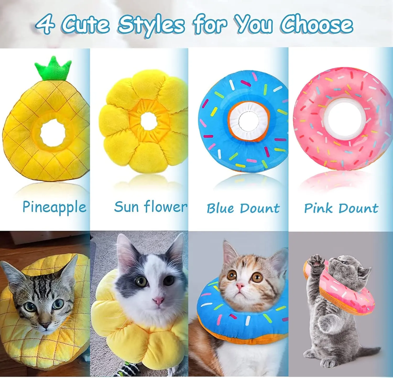 Adjustable Cat Recovery Collar Cute Cat Dog Cone Donut Collar Soft Kitten Cones to Stop Licking After Surgery Elizabethan Collar for Kittens Puppy Dogs