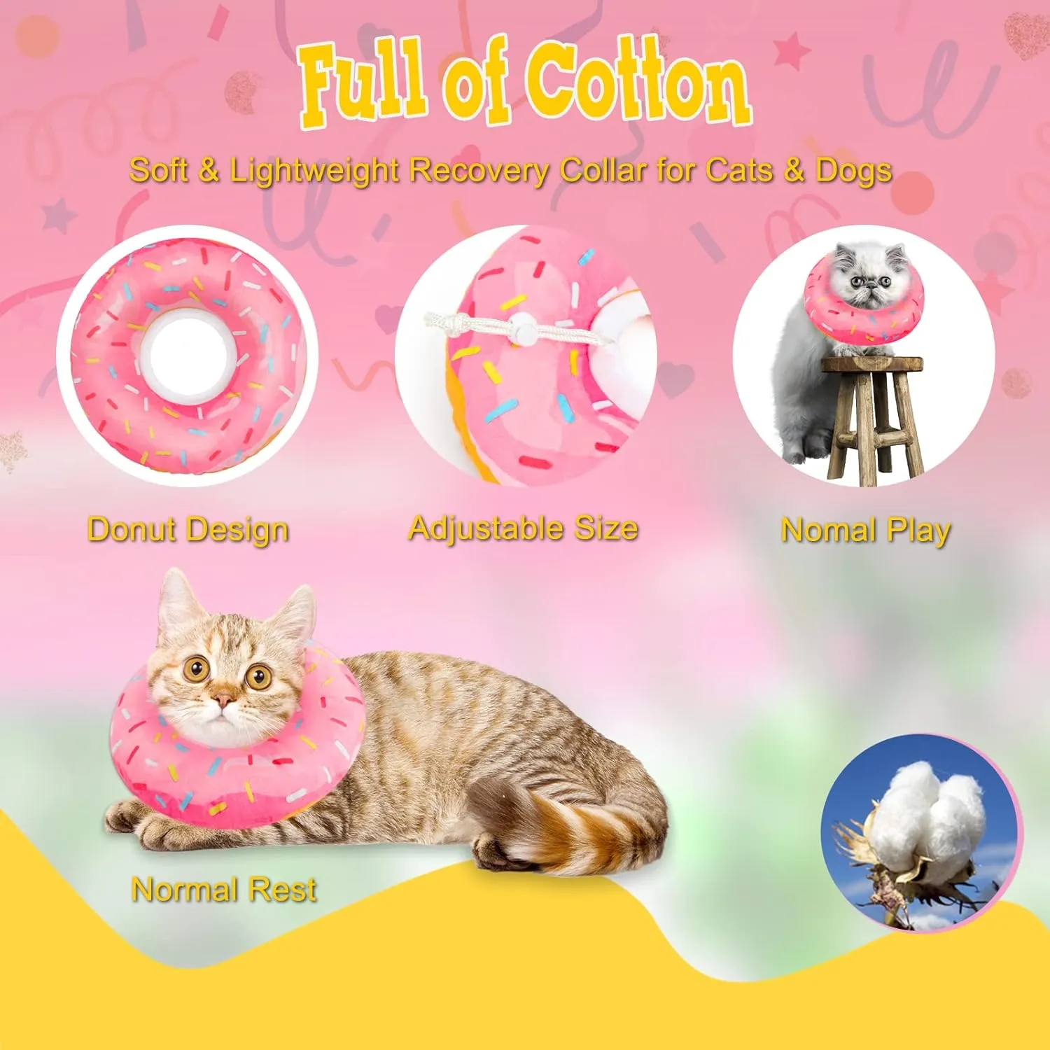 Adjustable Cat Recovery Collar Cute Cat Dog Cone Donut Collar Soft Kitten Cones to Stop Licking After Surgery Elizabethan Collar for Kittens Puppy Dogs