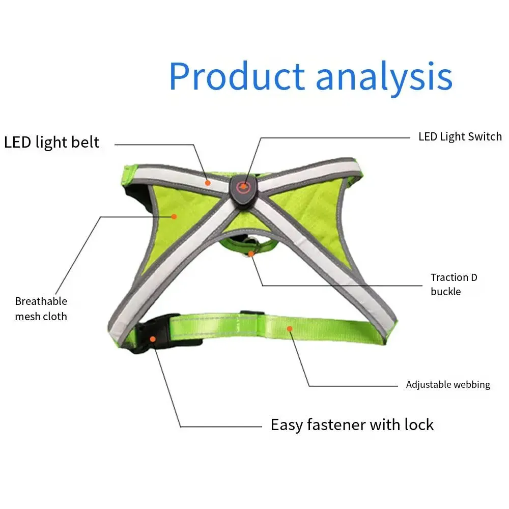 Adjustable LED Light-Up Dog Harness with Leash