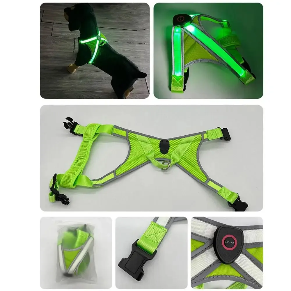 Adjustable LED Light-Up Dog Harness with Leash