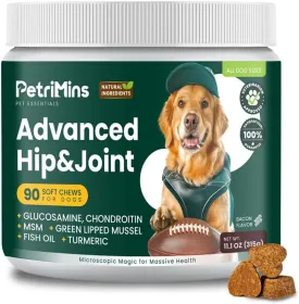 Advanced Hip & Joint Supplement for Dogs with Glucosamine and Chondroitin, for Dogs Glucosamine, Organic Turmeric, Egg Shell Membrane, Green Lipped Mussel, 90-Count, Bacon