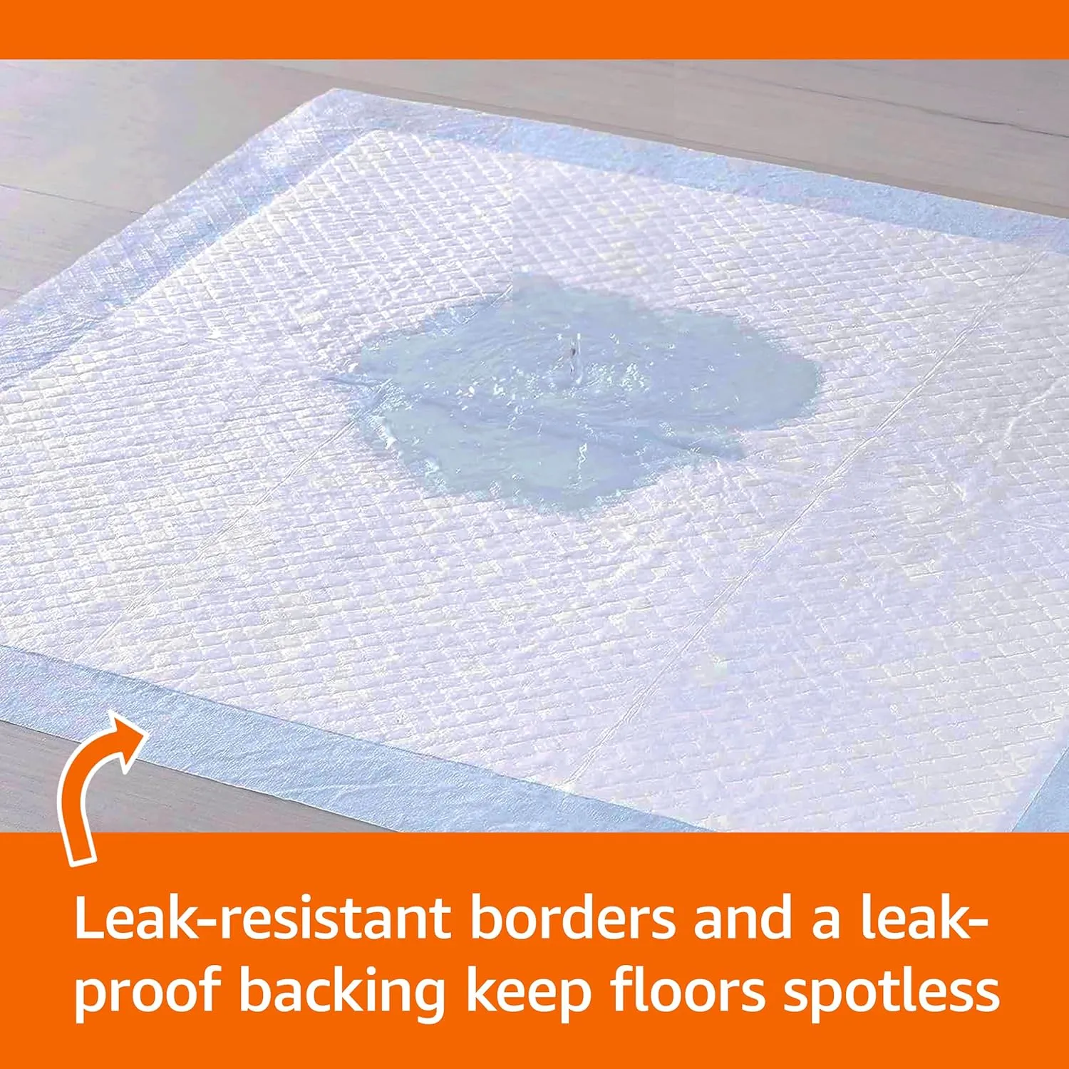 Amazon Basics Absorbent, Leak-Proof Dog and Puppy Pee Pads with 5-Layer Design and Quick-Dry Surface for Potty Training, Standard Absorbency, Regular Size, 22 x 22 Inch - Pack of 50, Blue & White
