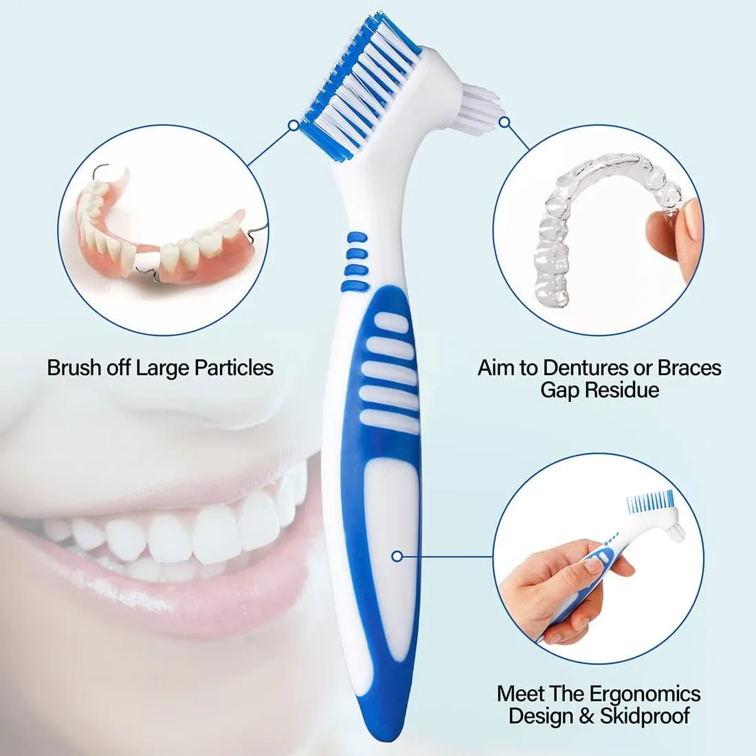 Anbbas Dual Bristle Heads Denture Brush with Cover Case Dental Cleaning Brush Set for Denture Care False Teeth Cleaner Tool(Pack of 2)