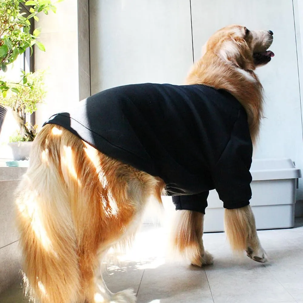 ANIAC Fall Dog Sweater with Sleeves, Large Dog Hoodie, Warm Pet Clothes - Black Fleece for Dogs 44-55 LB (5XL)