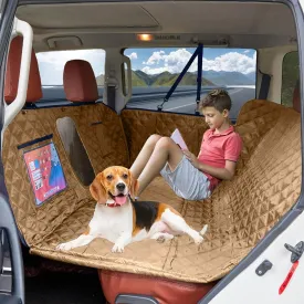 Back Seat Extender for Dogs Holds 420 lbs, Hard Bottom Car Seat Cover, Waterproof Hammock with Mesh Window, Heavy Duty Travel Bed for Large Pets, Rear Seat Protector for Car SUV Truck