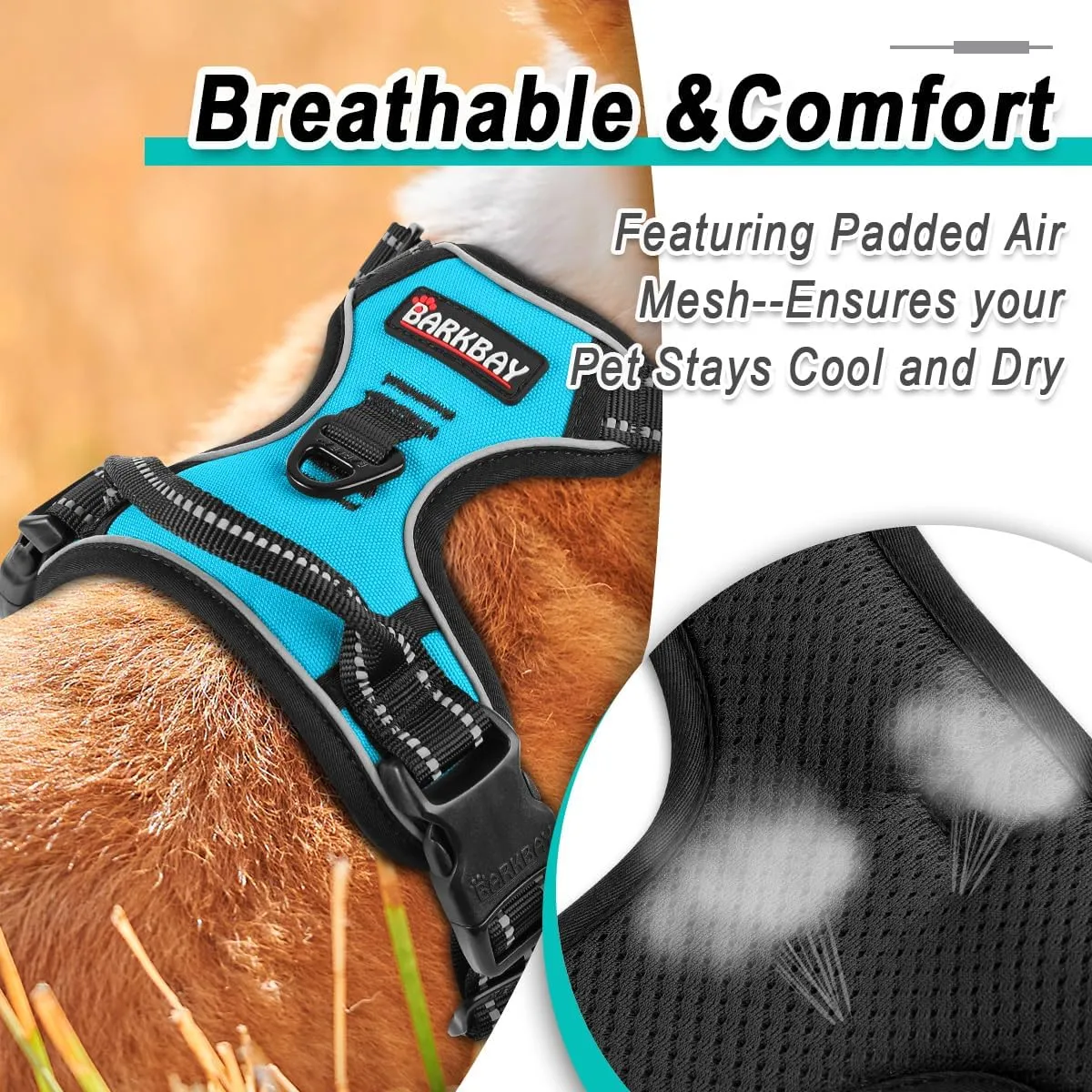 BARKBAY Dog Harness No-Pull Pet Harness Adjustable Outdoor Pet Vest 3M Reflective Oxford Material Vest for Dogs Easy Control for Small Medium Large blue Dogs (M)