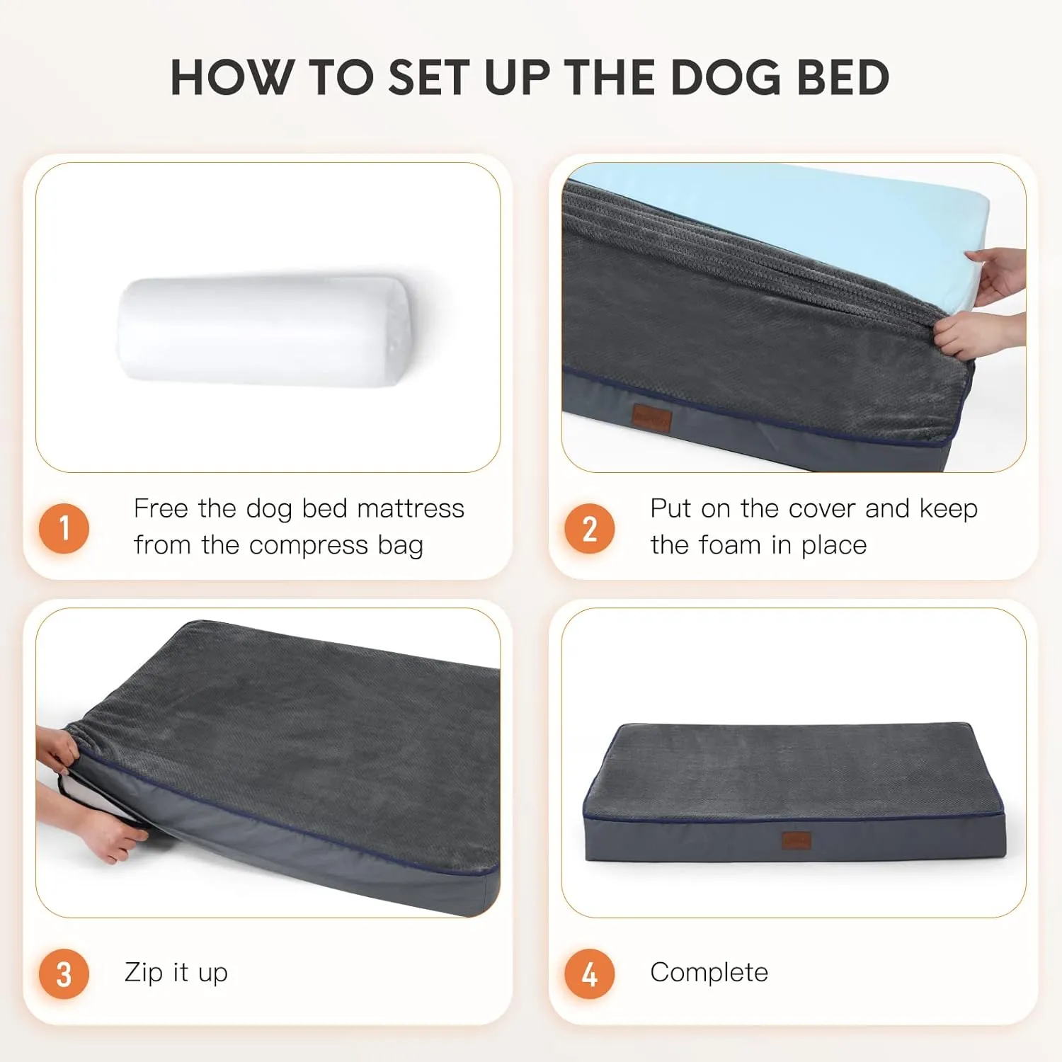 Bedfolks Orthopedic Memory Foam Dog Bed - 4" Thick, Reversible Washable, Dark Grey