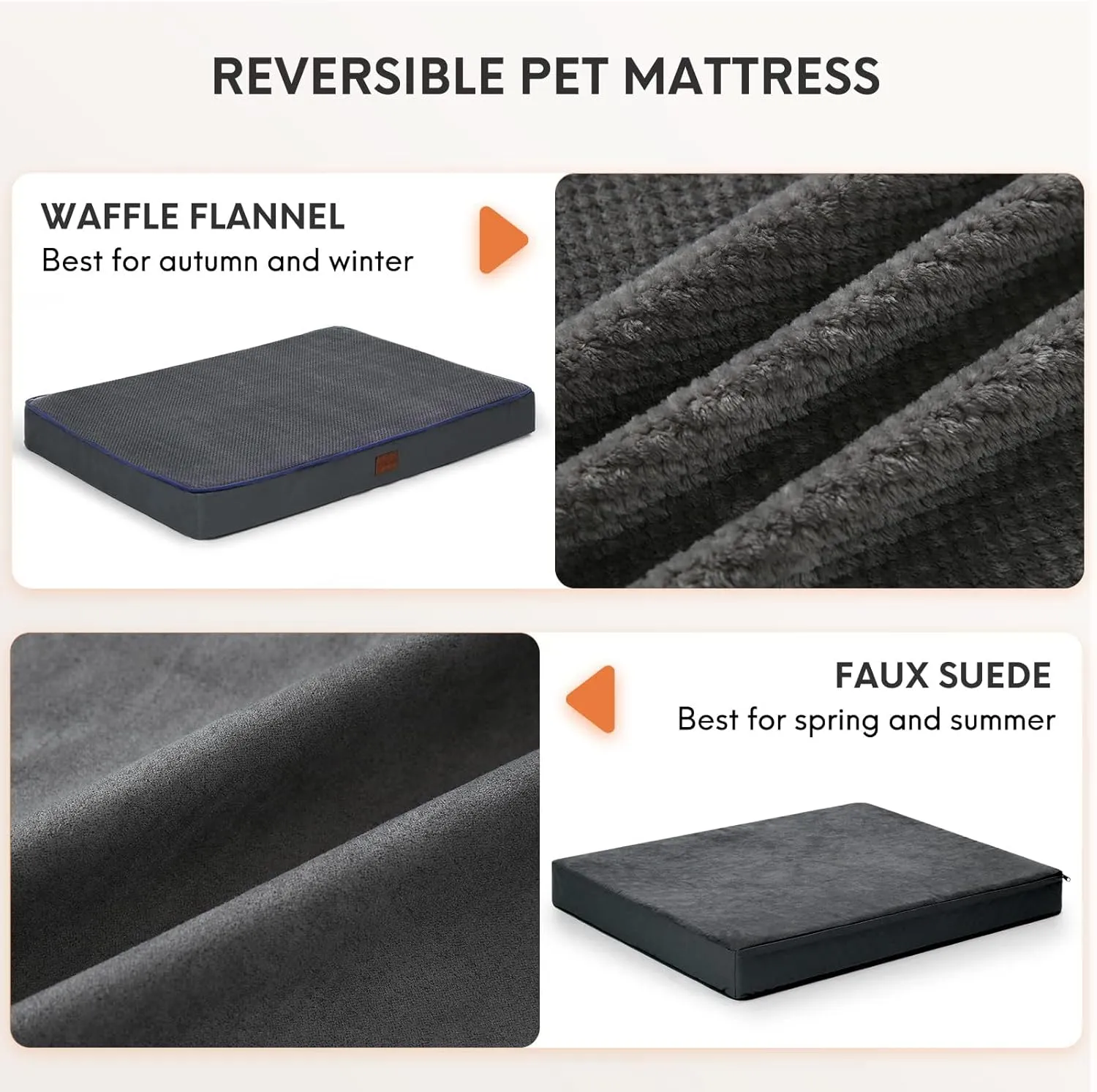 Bedfolks Orthopedic Memory Foam Dog Bed - 4" Thick, Reversible Washable, Dark Grey
