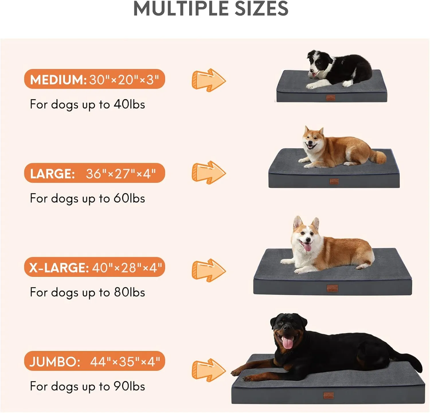 Bedfolks Orthopedic Memory Foam Dog Bed - 4" Thick, Reversible Washable, Dark Grey