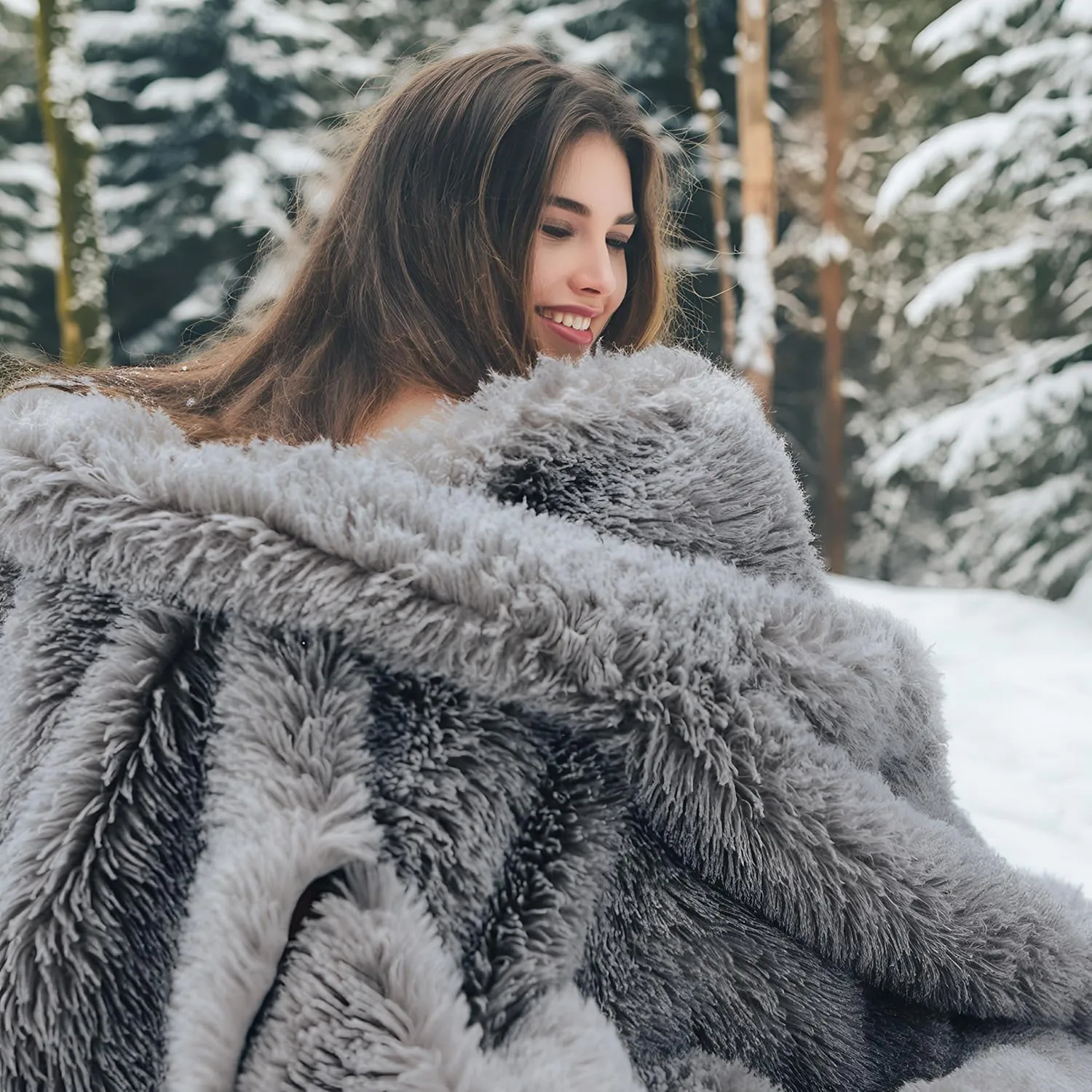 Bedsure Fluffy Grey Throw Blanket Gifts for Women, Men, Soft Fleece Cozy Fuzzy Sherpa Plush Warm Minky Thick Faux Fur Throws for Couch, Bed, Grey Decor House Blanket Gifts for Mom Dad, 50x60