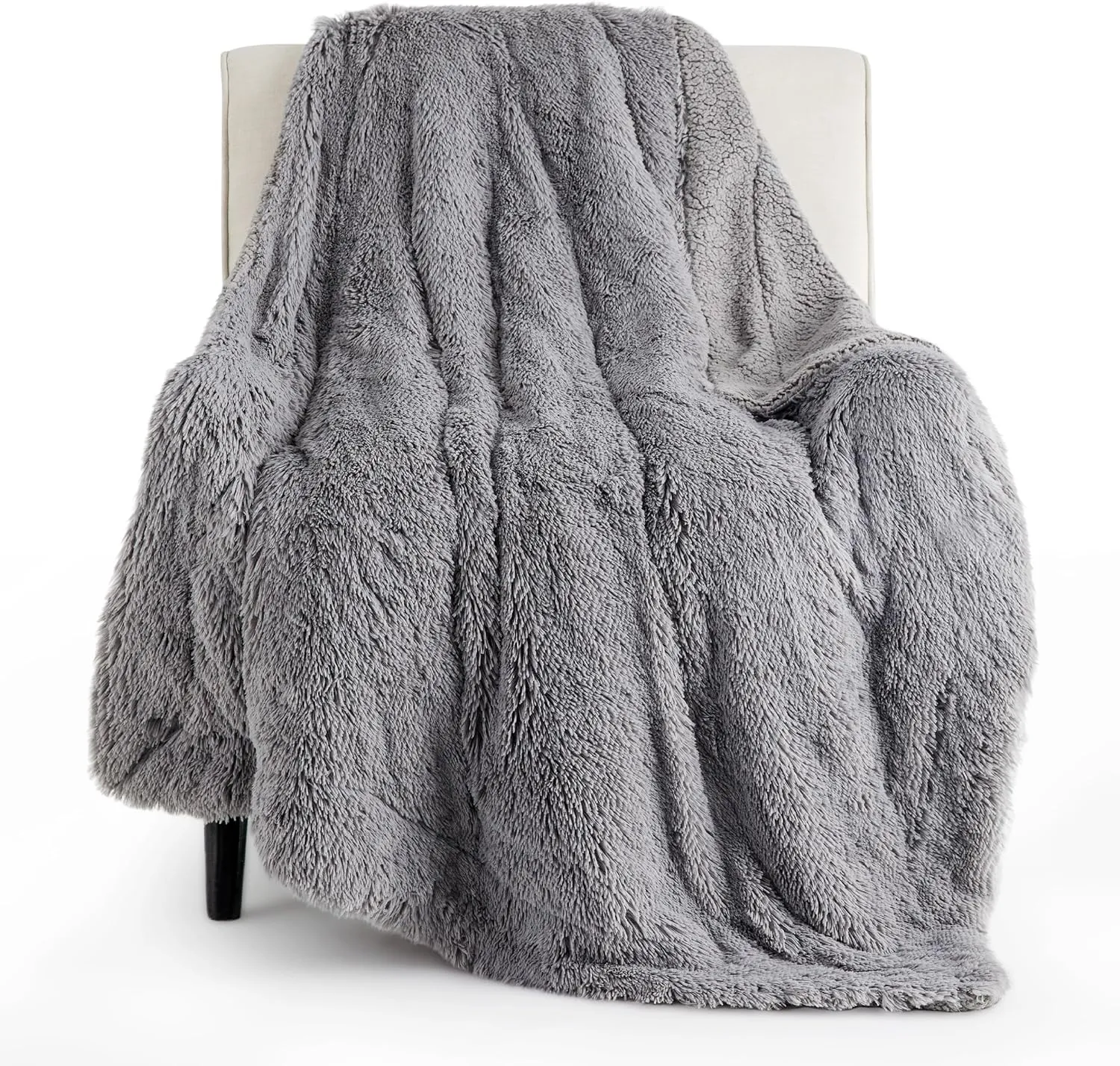 Bedsure Fluffy Grey Throw Blanket Gifts for Women, Men, Soft Fleece Cozy Fuzzy Sherpa Plush Warm Minky Thick Faux Fur Throws for Couch, Bed, Grey Decor House Blanket Gifts for Mom Dad, 50x60