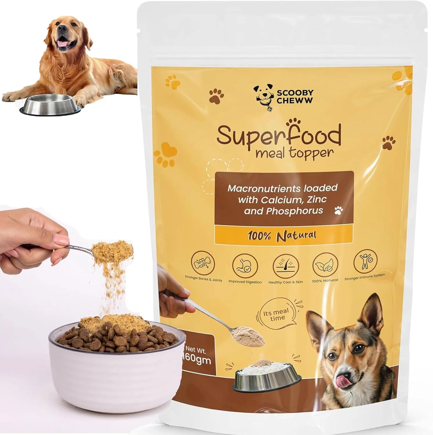 Beef Pizzle & Lamb Tripe Dog Food Topper Meal Mixer, High Crude Protein, Omega-3&6 with Elastic Collagen for Medium to Large Breeds & picky Eaters, 60 Servings,5.6 oz