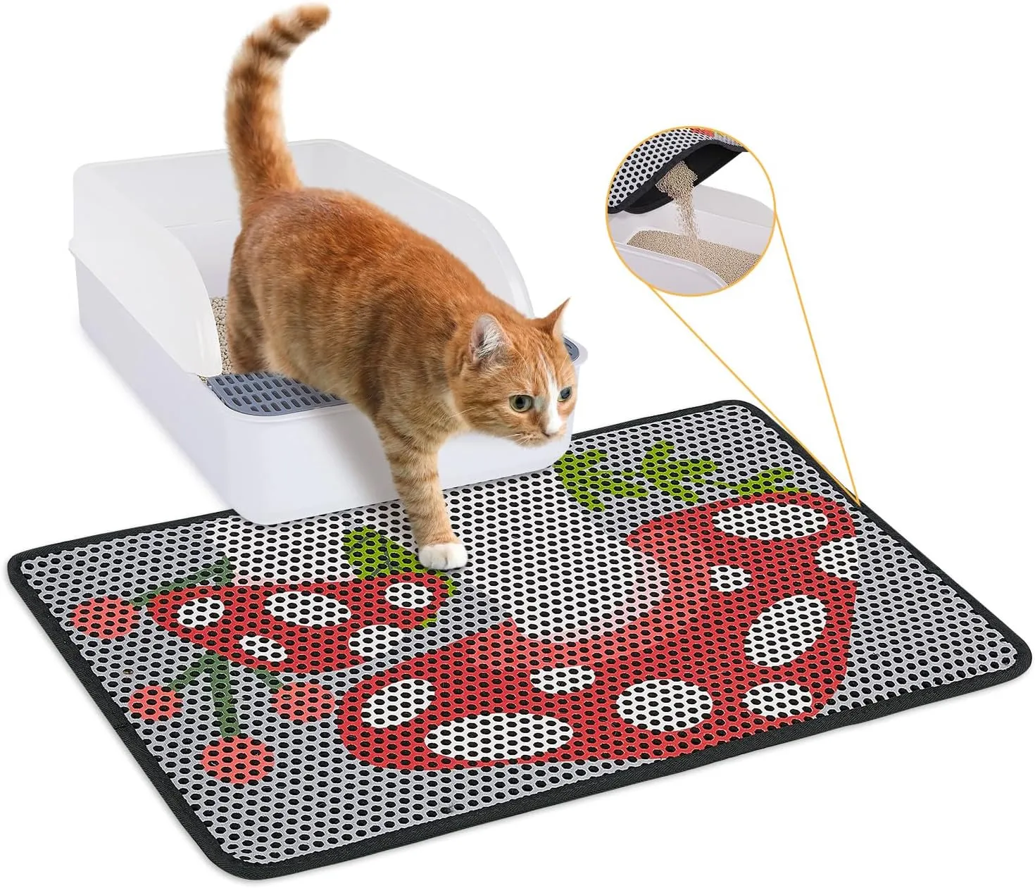 Bienbee Cat Litter Mat, 24"x15" Cat Litter Trapping Mat, Double Layer Litter Mat with Non-Slip Rubber Bottom, Urine and Water Proof, Keeps Floors Clean Mushroom M