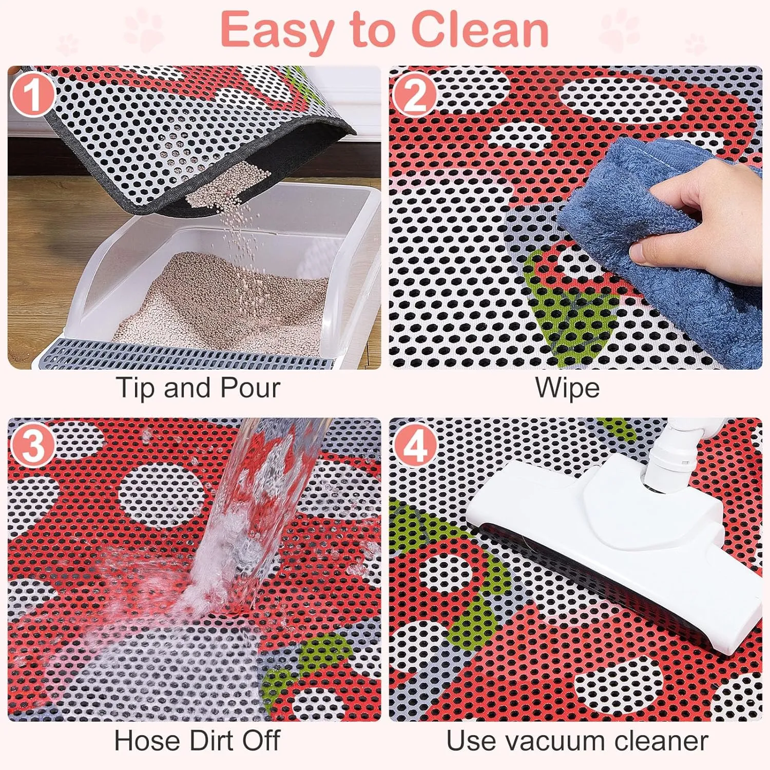 Bienbee Cat Litter Mat, 24"x15" Cat Litter Trapping Mat, Double Layer Litter Mat with Non-Slip Rubber Bottom, Urine and Water Proof, Keeps Floors Clean Mushroom M
