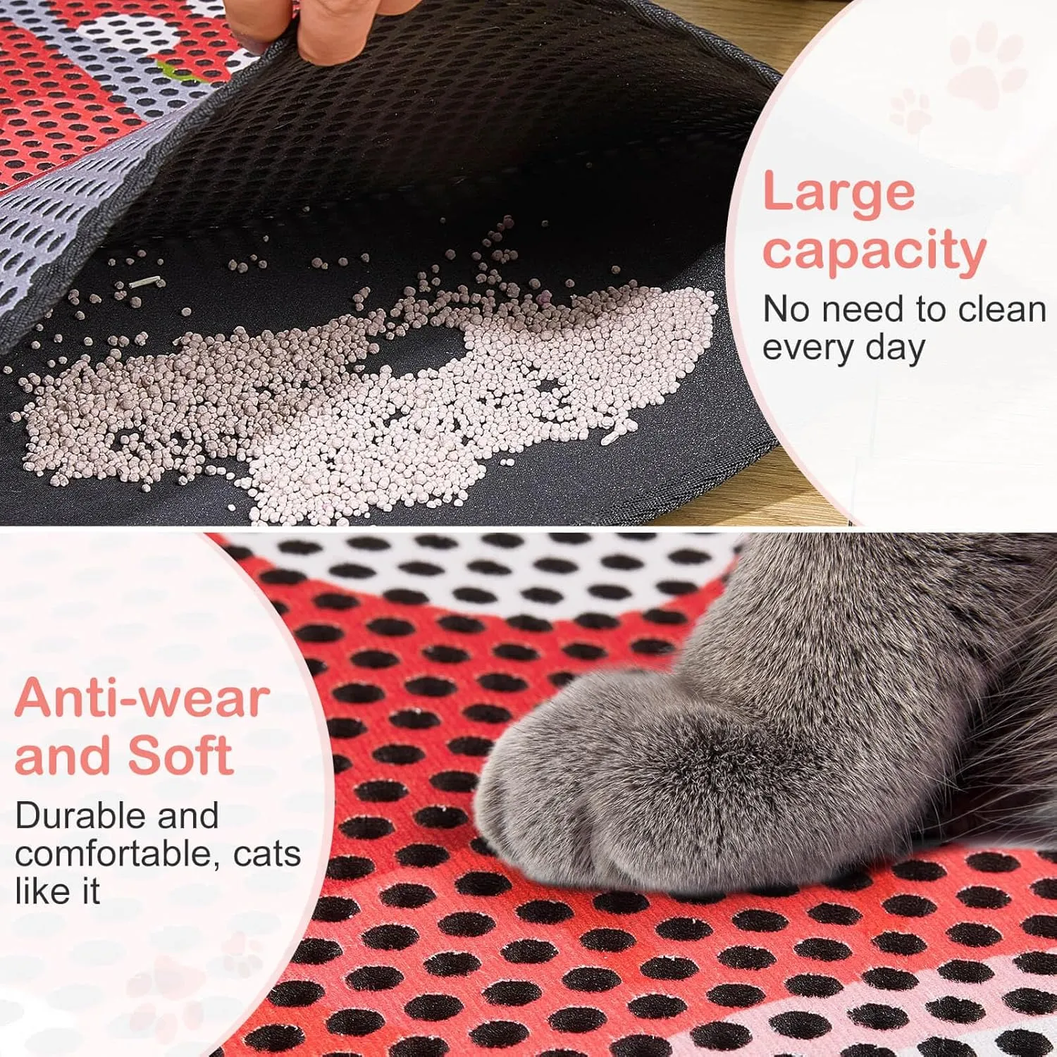 Bienbee Cat Litter Mat, 24"x15" Cat Litter Trapping Mat, Double Layer Litter Mat with Non-Slip Rubber Bottom, Urine and Water Proof, Keeps Floors Clean Mushroom M