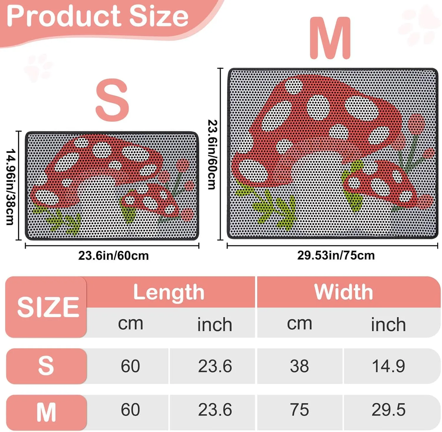 Bienbee Cat Litter Mat, 24"x15" Cat Litter Trapping Mat, Double Layer Litter Mat with Non-Slip Rubber Bottom, Urine and Water Proof, Keeps Floors Clean Mushroom M