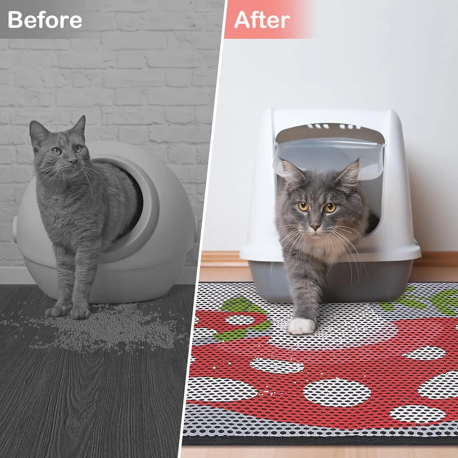 Bienbee Cat Litter Mat, 24"x15" Cat Litter Trapping Mat, Double Layer Litter Mat with Non-Slip Rubber Bottom, Urine and Water Proof, Keeps Floors Clean Mushroom M