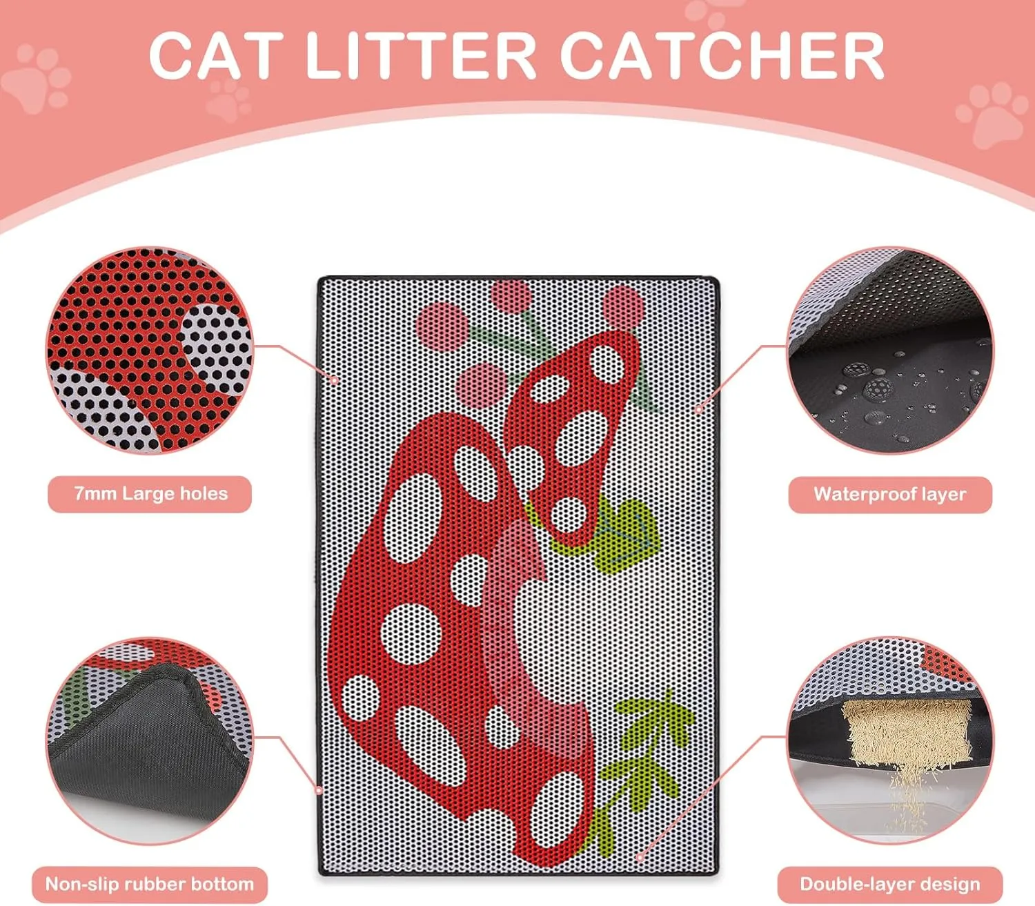 Bienbee Cat Litter Mat, 24"x15" Cat Litter Trapping Mat, Double Layer Litter Mat with Non-Slip Rubber Bottom, Urine and Water Proof, Keeps Floors Clean Mushroom M