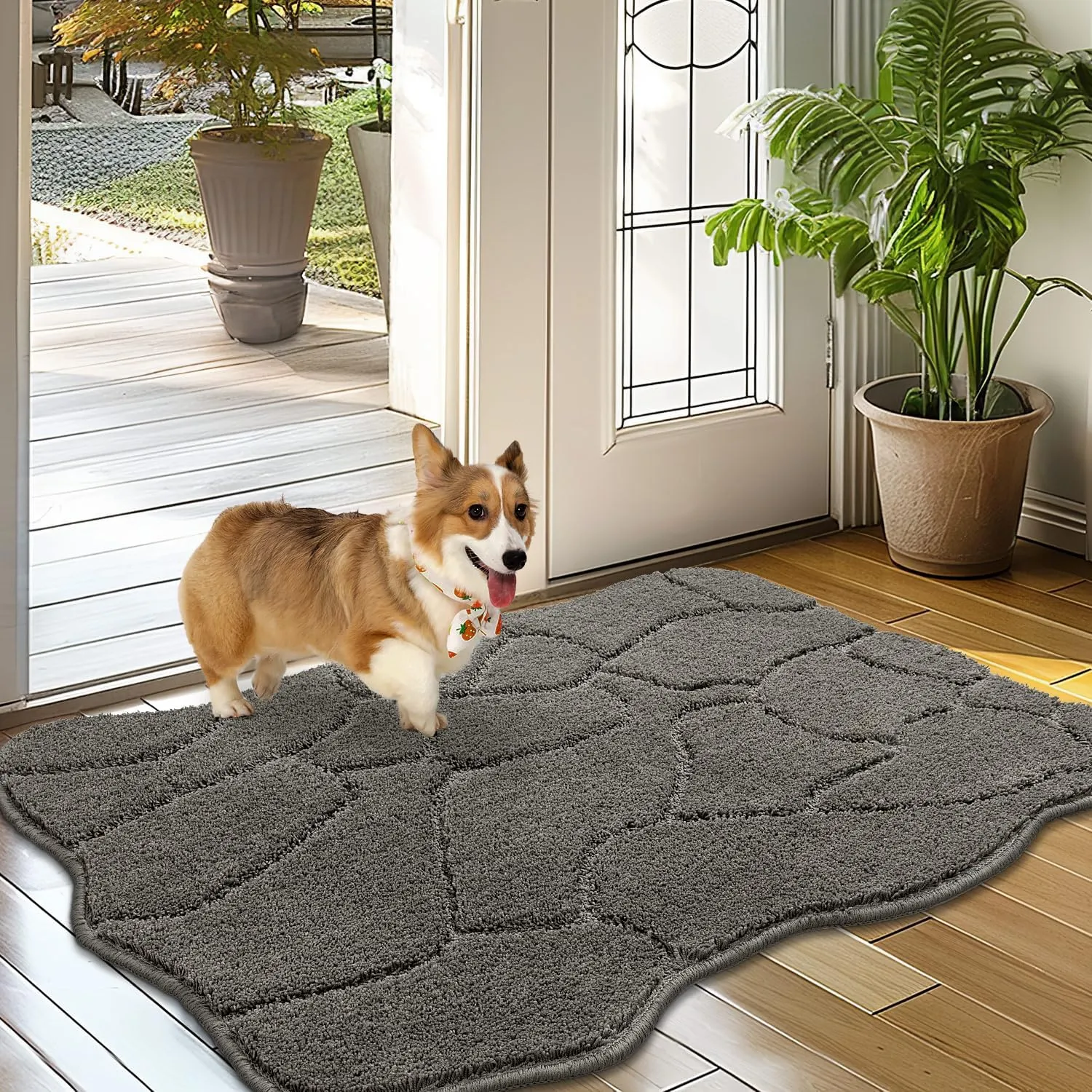 BSICPRO Dog Mat for Muddy Paws, 24x36 Low Profile Absorbent Dirt Trapper Door Mat, Non-Slip Washable Mud Mat for Dogs, Polyester Pet Rug Mat for Front Door Indoor, Patio, Entrance (Gray)