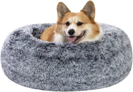 CATBOAT 30'' Calming Cat Donut Bed - Indoor Washable, Non-Slip Bottom, Fluffy Faux Fur Plush, Anti-Anxiety, Self Warming Cuddler Cushion for Large Dogs and Cats, Grey