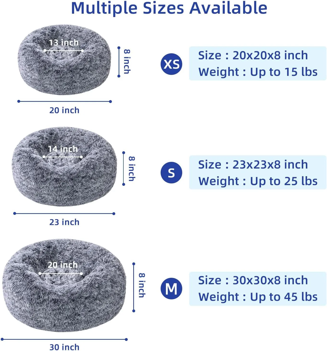 CATBOAT 30'' Calming Cat Donut Bed - Indoor Washable, Non-Slip Bottom, Fluffy Faux Fur Plush, Anti-Anxiety, Self Warming Cuddler Cushion for Large Dogs and Cats, Grey