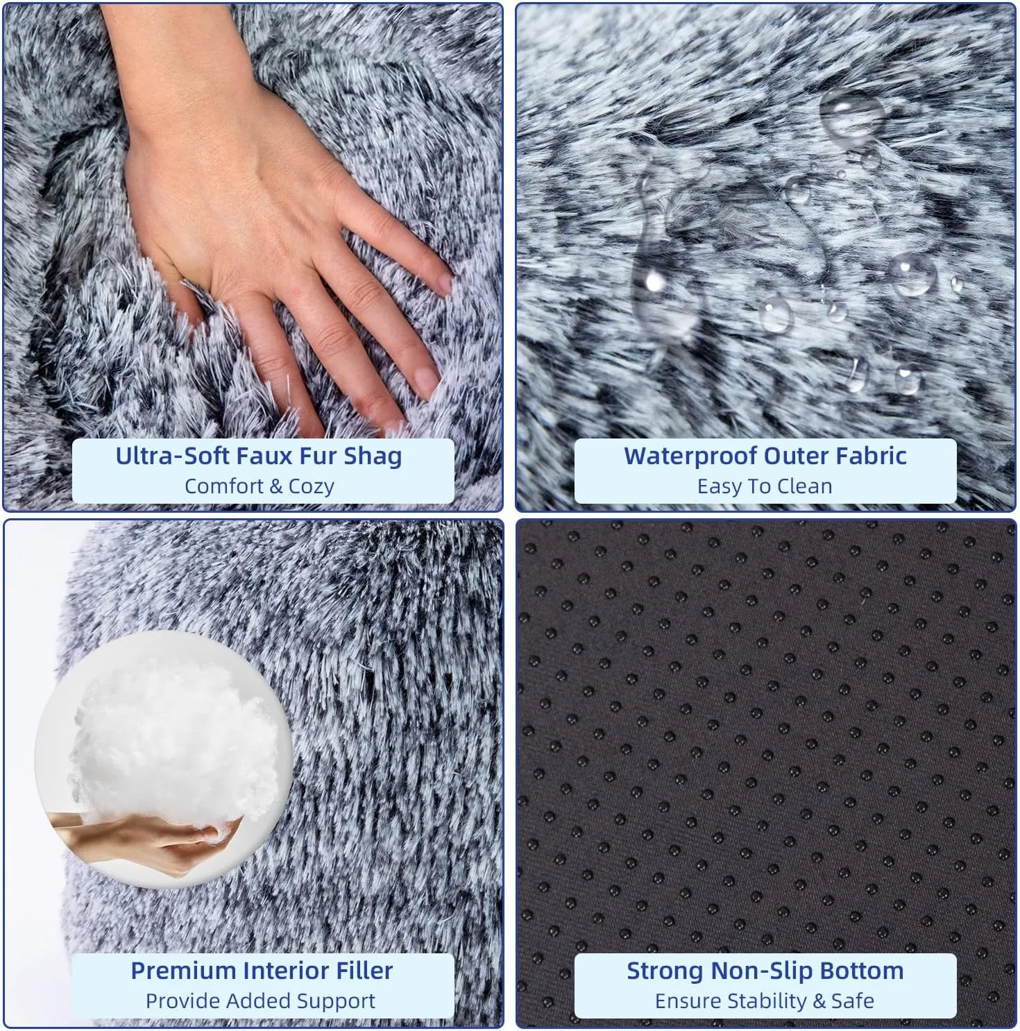 CATBOAT 30'' Calming Cat Donut Bed - Indoor Washable, Non-Slip Bottom, Fluffy Faux Fur Plush, Anti-Anxiety, Self Warming Cuddler Cushion for Large Dogs and Cats, Grey