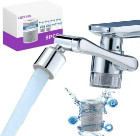 CECEFIN Water-Filter for Sink-Faucet Extender-Aerator - 9pcs Cartridges Reduce Chlorine for Bathroom/Kitchen Skin Face Eye Wash,Brass Faucet Mount Purifier System,1080Rotating 2-Mode Swivel Aerator