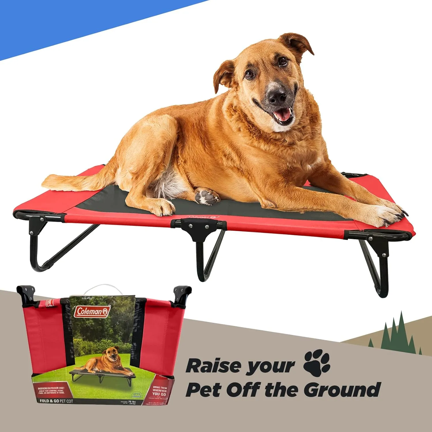Coleman Elevated Folding Dog Cot, Large, 24" x 42", Red