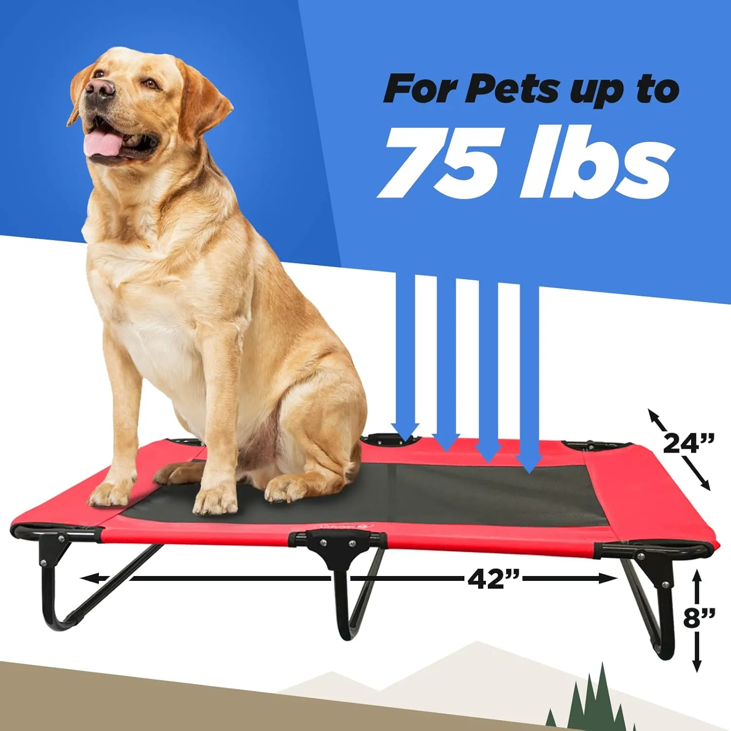 Coleman Elevated Folding Dog Cot, Large, 24" x 42", Red
