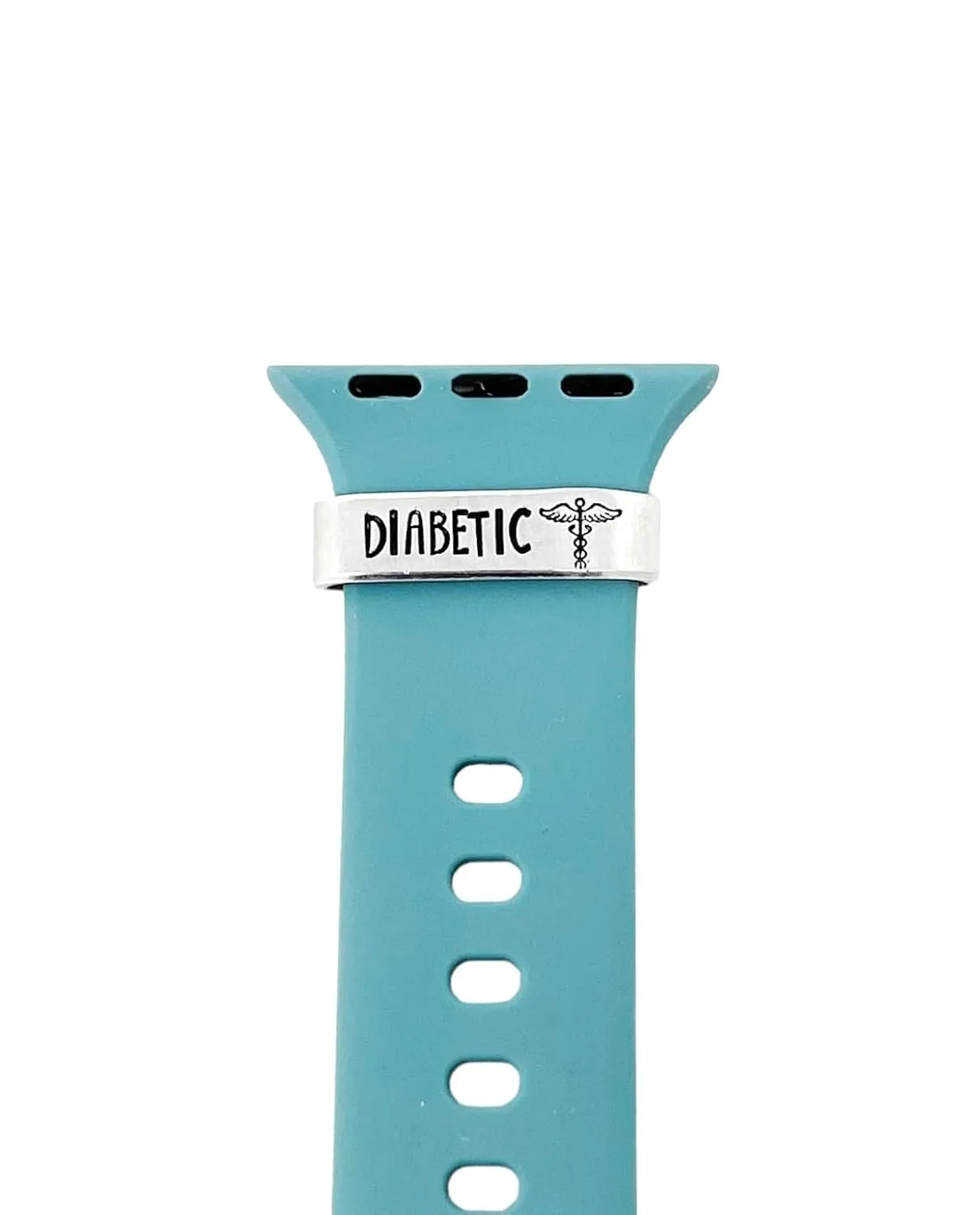 Diabetic Medical Alert ID Watch Charm, Hand Stamped Tag for Smartwatch, Made of Lightweight Aluminum, Band Not Included