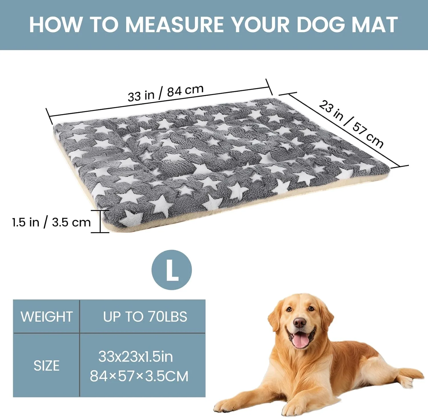 Dog Bed mat Pet mat Dog Box mat Machine Washable Grey (33x23x1.5in)