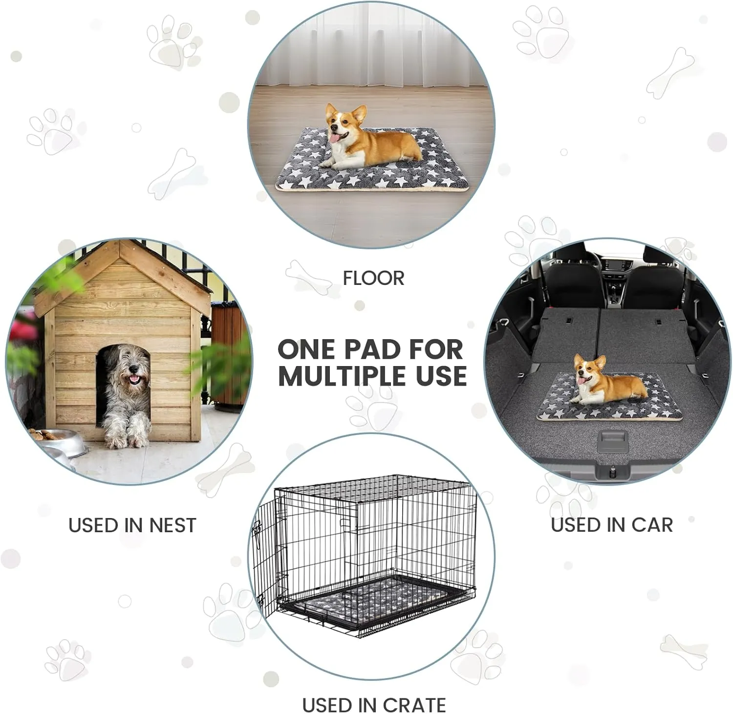 Dog Bed mat Pet mat Dog Box mat Machine Washable Grey (33x23x1.5in)